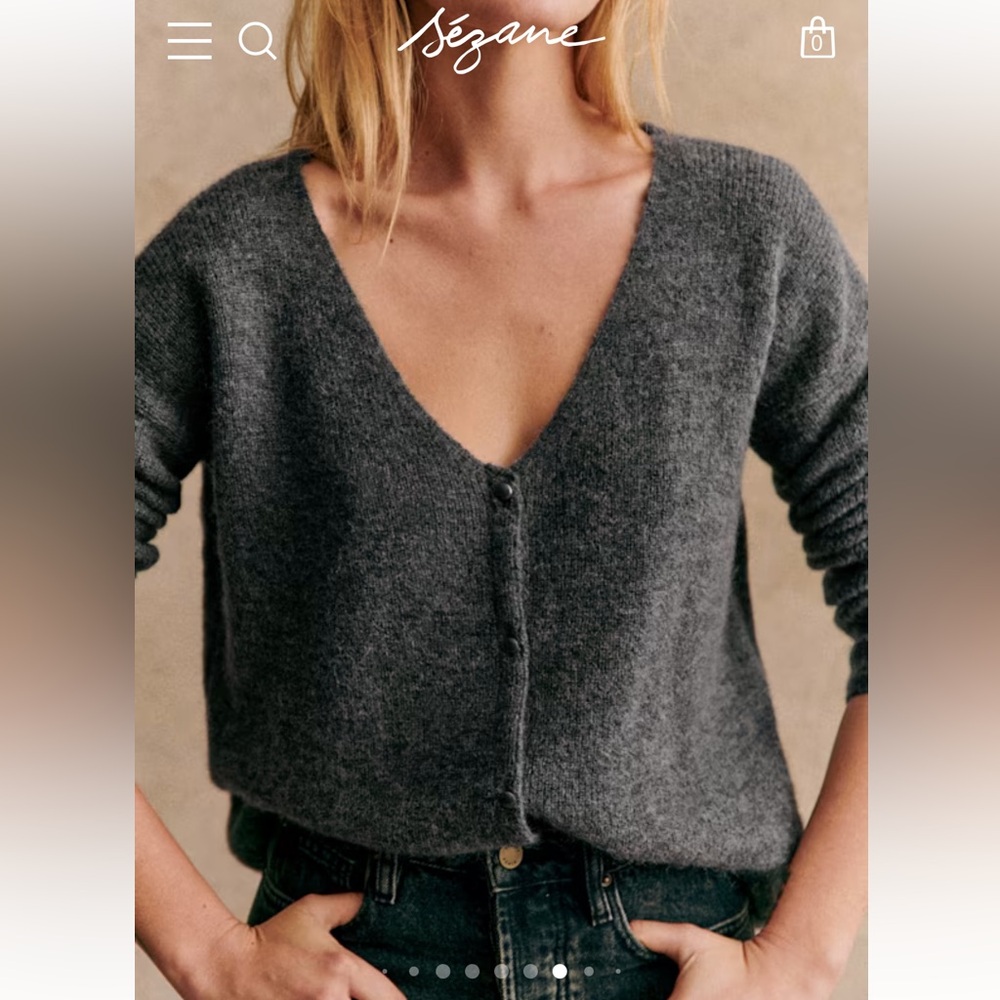 Sezane Barry Cardigan Charcoal V-Neck Sweater